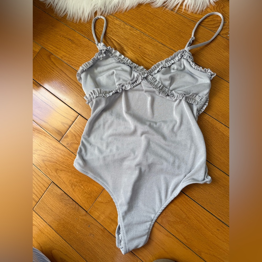 Gray Ruffled Bodysuit